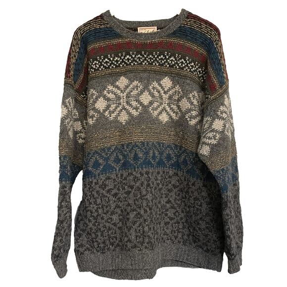 Woolrich Sweater Wool Silk Handknit Nordic‎ Pullover Mens XL - Picture 1 of 7